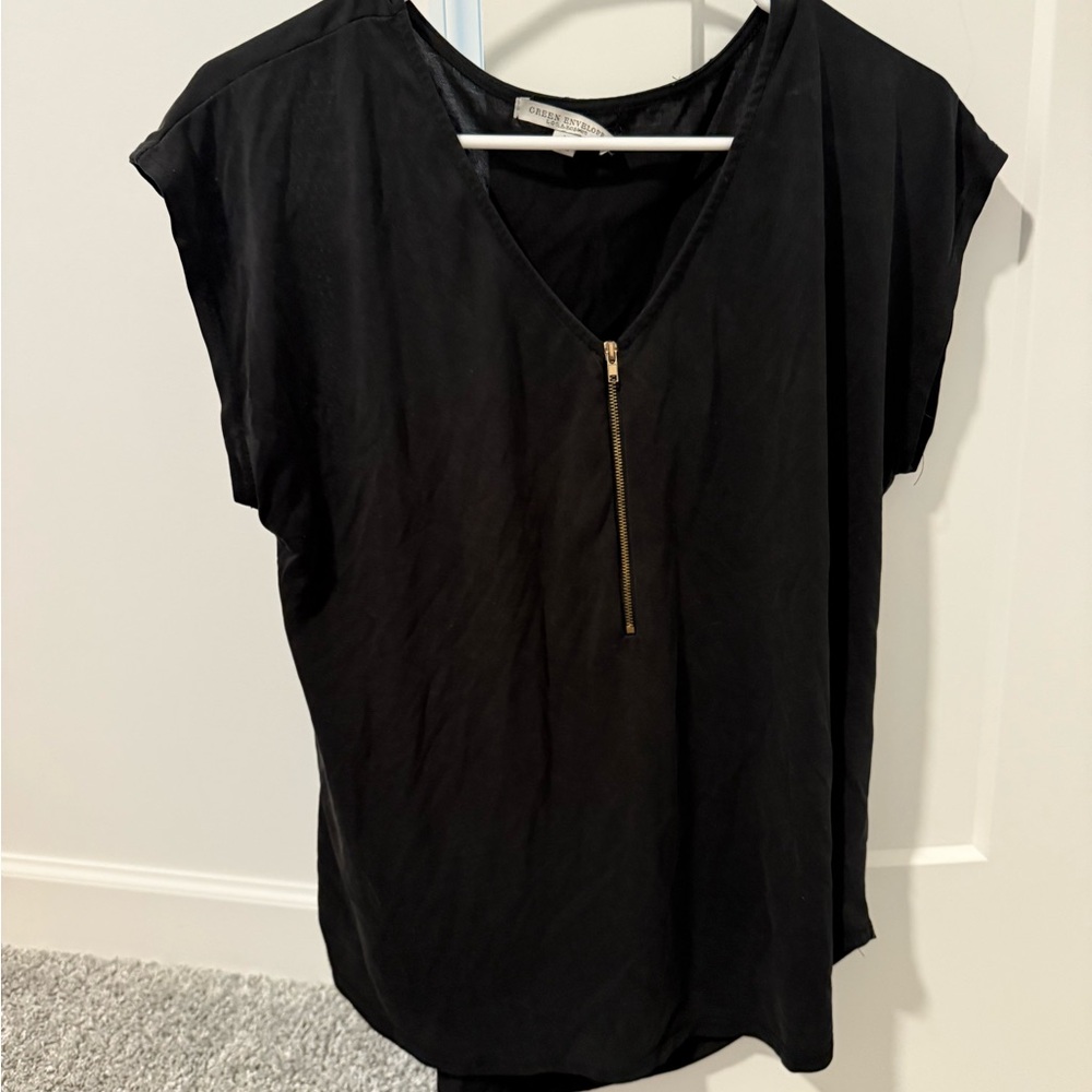 Green Envelope Black and Gold Zippered Blouse